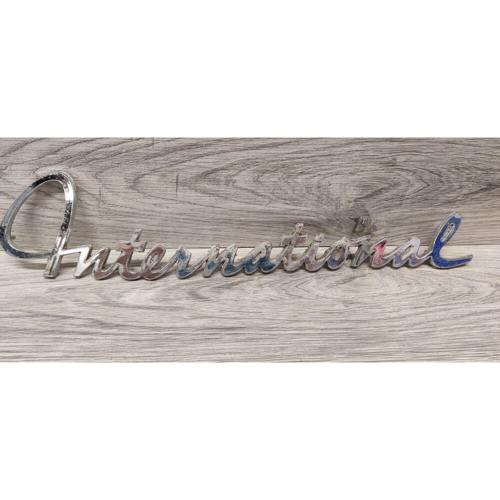 Vintage International Harvester Truck Emblem Cursive Script Chrome Badge Scout I